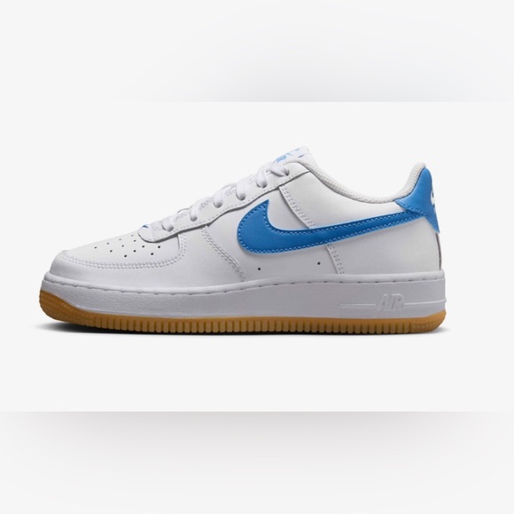 Nike Air Force 1 (Older Kids' Shoes - UNISEX) White and Blue Sneakers - Picture 1 of 16